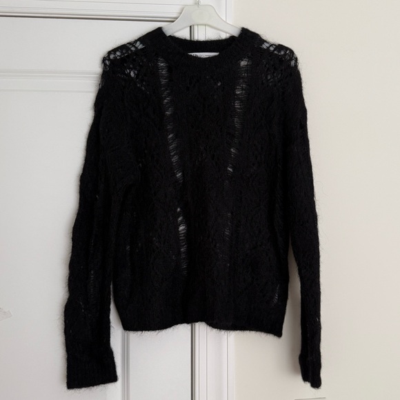 Zara Black Wool Open Knit Women's Sweater - Picture 7 of 7